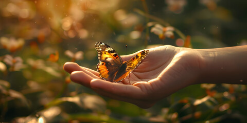 Beautiful butterfly in hand