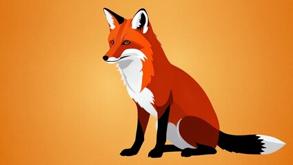 Obraz premium single fox sitting silhouette in orange background