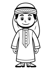  Line art of a Cartoon Arabic boy wearing a traditional costume  