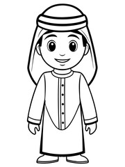  Line art of a Cartoon Arabic boy wearing a traditional costume  