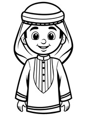  Line art of a Cartoon Arabic boy wearing a traditional costume  