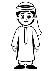  Line art of a Cartoon Arabic boy wearing a traditional costume  