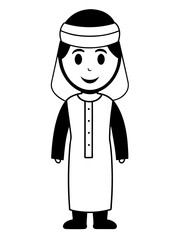  Line art of a Cartoon Arabic boy wearing a traditional costume  