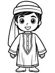  Line art of a Cartoon Arabic boy wearing a traditional costume  