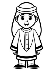  Line art of a Cartoon Arabic boy wearing a traditional costume  