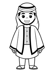  Line art of a Cartoon Arabic boy wearing a traditional costume  
