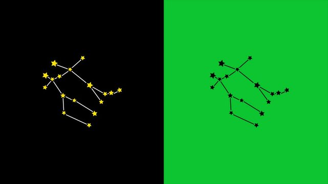 Animation of Gemini sign with stars on black background. Zodiac signs, stars and horoscope concept, Gemini star animated in black night sky