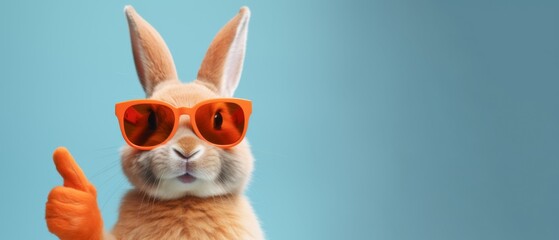 Funny easter animal pet - Easter bunny rabbit with orange sunglasses, giving thumb up, isolated on...