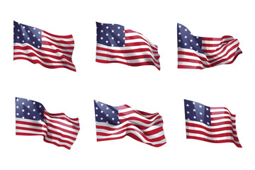 United states of america flag . Set of wavy US flag on isolated white background . Vector .