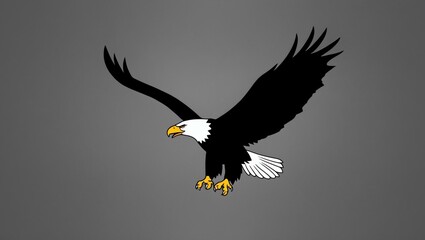 Obraz premium single eagle flying silhouette in grey background