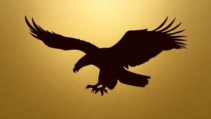 Obraz premium single eagle flying silhouette in gold background