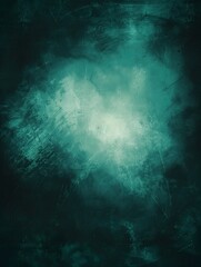 Obraz premium Grungy Moody green teal abstract background with a bright center, perfect for creating an atmospheric and mysterious feel in design projects.