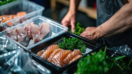 Fresh fish fillets at a market
