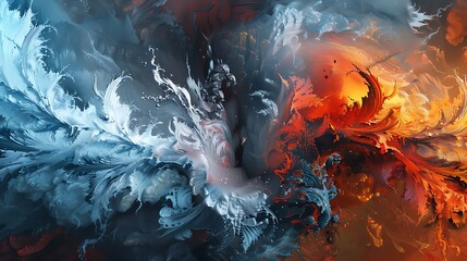 A dynamic scene where fiery embers and sharp ice shards meet, creating a visually stunning contrast of heat and cold