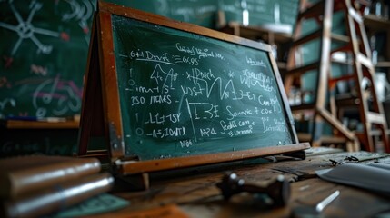  A chalkboard with complex mathematical equations written in white chalk on an isolated background