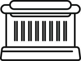 Minimalist line art icon of a monument with a barcode instead of columns, symbolizing the impact of consumerism on our society