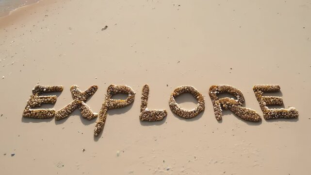 The word "explore" is written on the sand near the seashore.
Concept: travel and adventure, exploration
