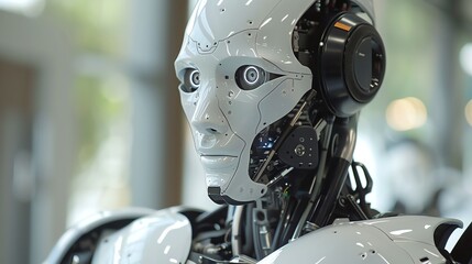 Fototapeta premium Advanced robotics with humanoid robots, AI integration, and complex machinery, highlighting technological innovation