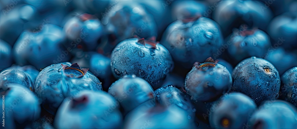 Poster Close up view of fresh blueberries creating a textured background with copy space image