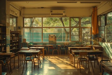 The empty class room of a high school in the Netherlands, 2017.