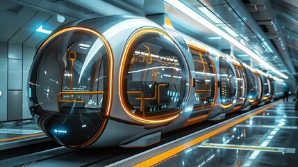 Obraz premium Futuristic public transportation with hyperloop, autonomous buses, and smart scheduling, representing efficient mobility
