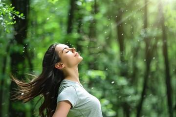 Naklejka premium Serene Woman in Green Forest