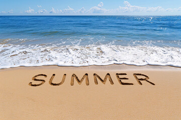 Fototapeta premium summer word on the sand