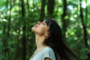 Naklejka premium Woman Enjoying Nature in Forest