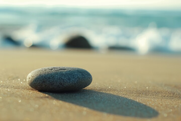 serene beach pebble on sandy shore with waves in background