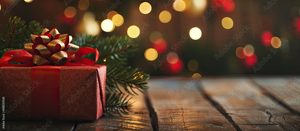 Wall mural christmas tree in the background of a gift box with ample copy space image