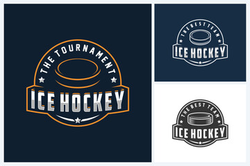 Ice hockey logo sport design template, hockey emblem vector, ice hockey tournament logo badge design vector illustration