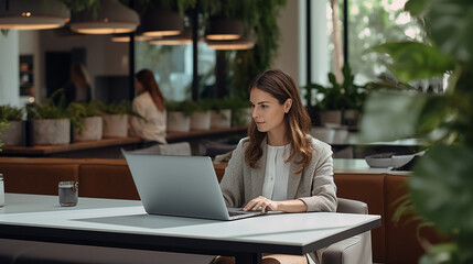 Woman Working on Laptop White Screen