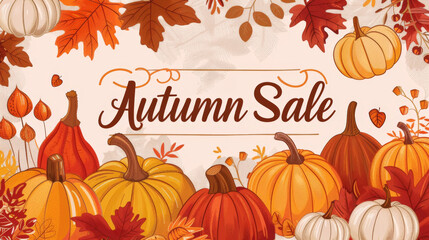 Autumn Sale Banner with Pumpkins and Leaves