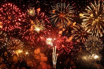 spectacular new years eve fireworks display exploding in night sky with copyspace celebration background digital illustration