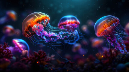 Obraz premium A colorful jellyfish is swimming in the ocean
