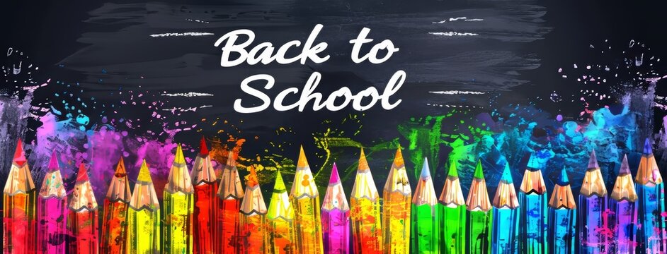 Back to school theme with colorful crayon banner with pencils in a modern design