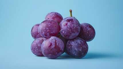 Plump Purple Grapes Cluster on Blue Background