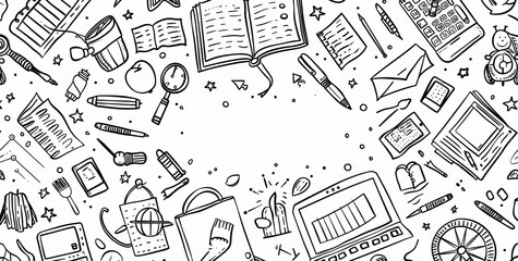 Obraz premium Icon set featuring hand-drawn, doodle and modern illustrations.