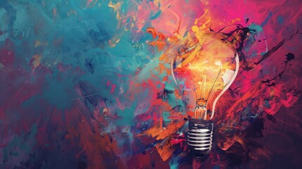 Painted Inspiration, Oil Paint Mix Lightbulb Illustration, Symbolizing the Spark of Creativity and the Beauty of Artistic Expression