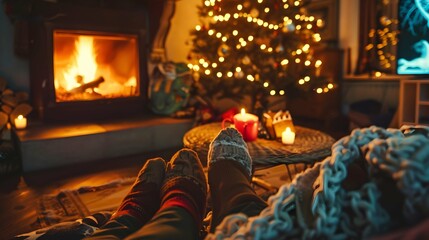 Embracing the Comfort and Coziness of a Fireplace's Warm Glow. Concept Cozy fire ambiance, Winter warmth, Fireplace photography, Relaxing indoor scenes, Home comfort
