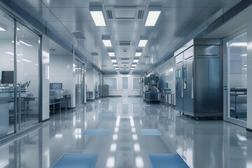 Fototapeta premium sterile pharmaceutical clean room with industrial equipment for chemical production aigenerated interior