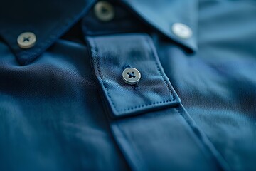 A close up of a button on a blue shirt