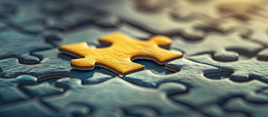 Closeup of a jigsaw puzzle with a missing piece symbolizing teamwork and problem solving suitable for a business related copy space image