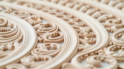 Intricate wooden carving detail showcasing elaborate patterns with fine craftsmanship, ideal for design inspiration and artistic projects.