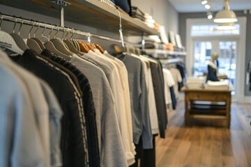 stylish clothing boutique interior curated selection of garments on sleek hangers and minimalist displays capture fashionforward ambiance and attention to detail