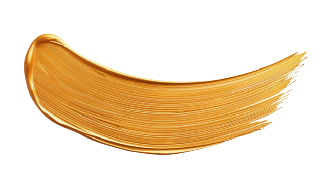 Golden acrylic oil paint brush stroke isolated on transparent png background.
