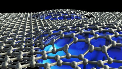 Fototapeta premium 3D rendering of a graphene liquid cell. This technology allows scientists to study materials and processes at the atomic level within a liquid environment.