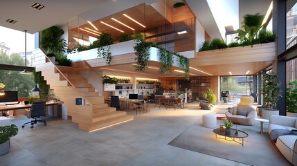 office space with a contemporary design Providing a dynamic and Featuring workstations Communal areas