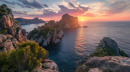 Splendid sunset view from the iconic Path of the Gods, showcasing Li Galli islet