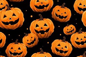 Seamless vector pattern with bright halloween pumpkins